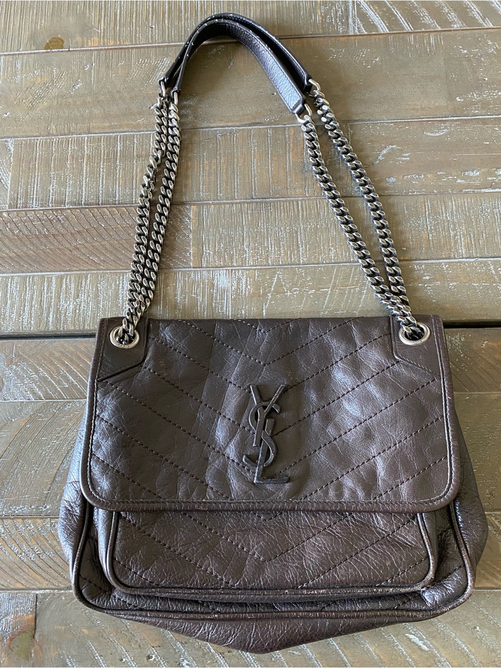 Yves Saint Laurent Brown Quilted Leather Shoulder Bag with Chain Strap